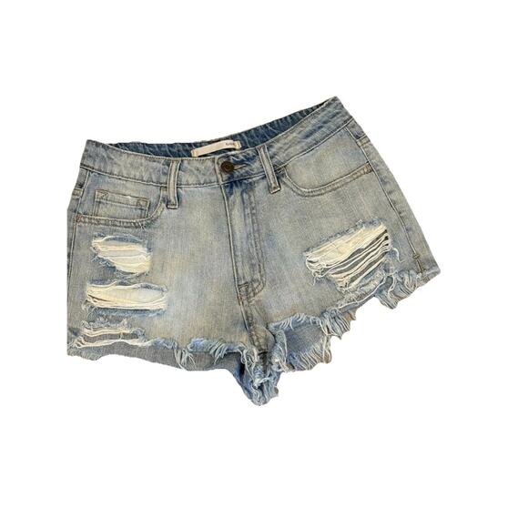 Klique B. Jean Shorts Womens Size 25 Blue Denim Pockets Distressed Hem Deets - Picture 2 of 9